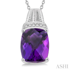 Silver Cushion Shape Gemstone & Diamond Pendant