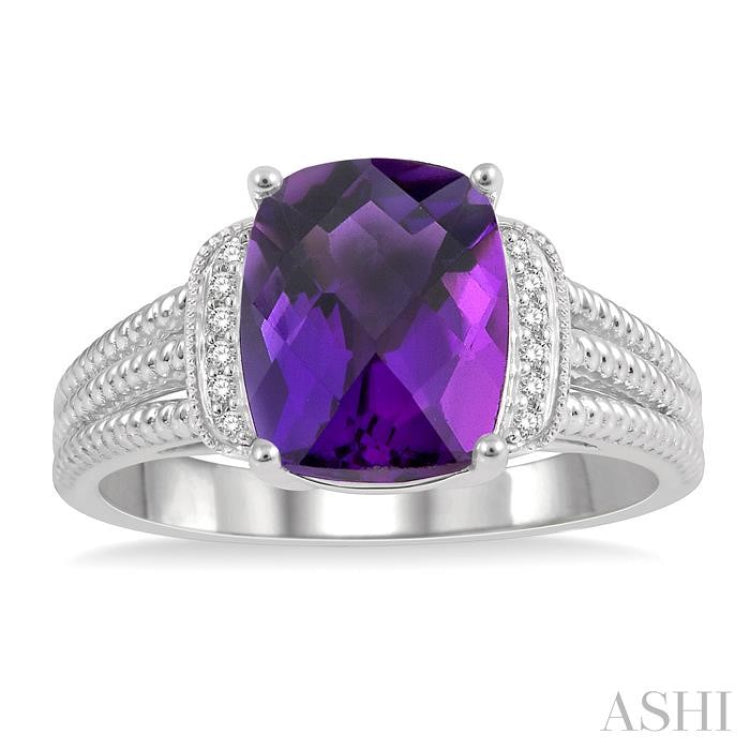 Silver Cushion Shape Gemstone & Diamond Ring