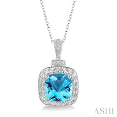 Silver Cushion Shape Gemstone & Diamond Pendant