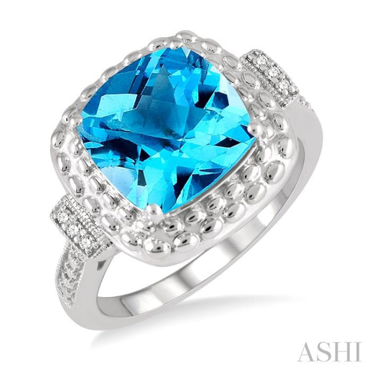 Silver Cushion Shape Gemstone & Diamond Ring