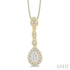 3/8 Ctw Pear Shape Halo Lovebright Round Cut Diamond Pendant With Chain in 14K Yellow and White Gold