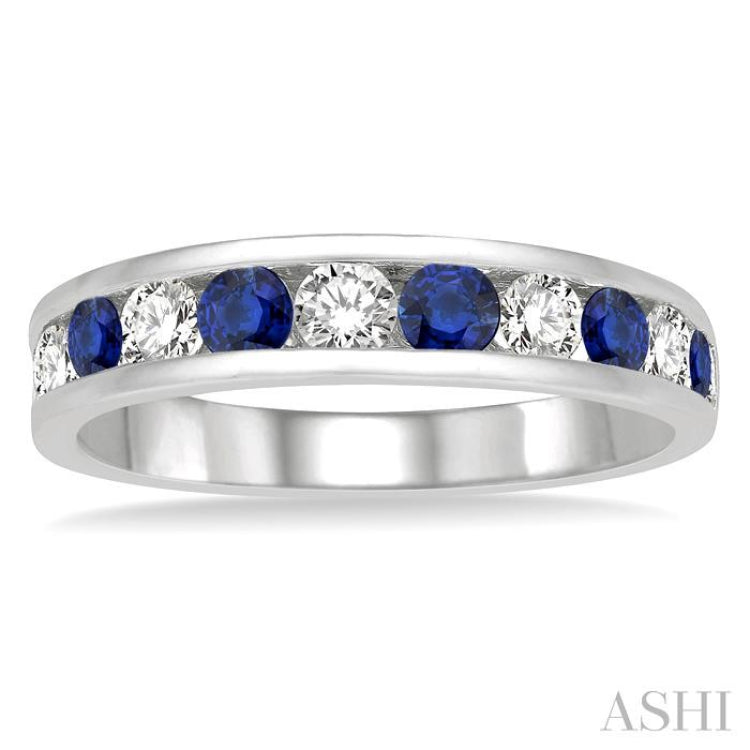 Channel Set Alternate Gemstone & Diamond Wedding Band