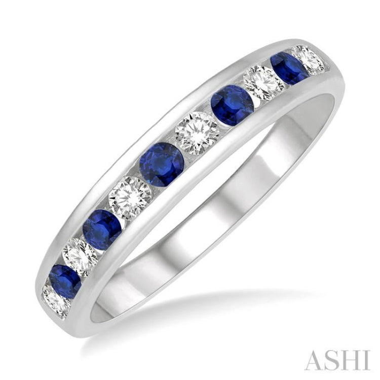 Channel Set Alternate Gemstone & Diamond Wedding Band