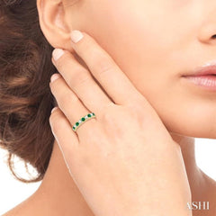 2.9 MM Emerald and 1/2 Ctw Round Cut Diamond Precious Wedding Band in 14K Yellow Gold