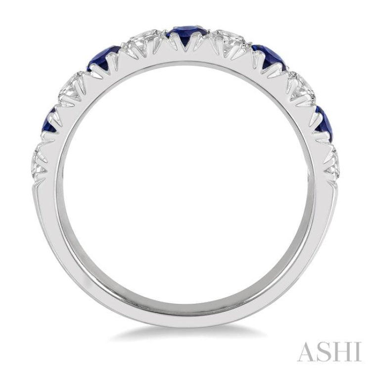 2.9 MM Sapphire and 1/2 Ctw Round Cut Diamond Precious Wedding Band in 14K White Gold