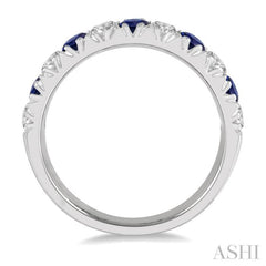2.9 MM Sapphire and 1/2 Ctw Round Cut Diamond Precious Wedding Band in 14K White Gold