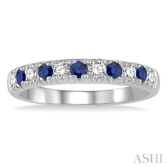 2.3 MM Sapphire and 1/4 Ctw Round Cut Diamond Precious Wedding Band in 14K White Gold
