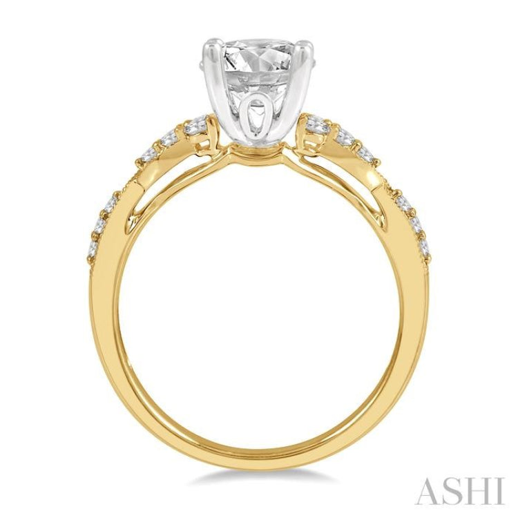 1/4 Ctw Carved Shank Round Cut Diamond Semi-Mount Engagement Ring in 14K Yellow and White Gold
