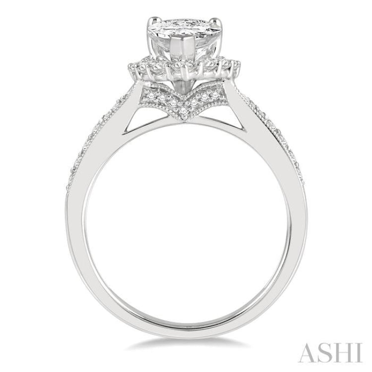 Pear Shape Semi-Mount Halo Diamond Engagement Ring