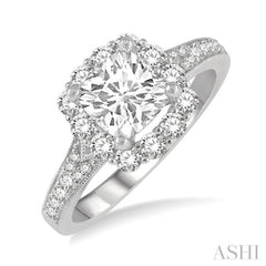 Cushion Shape Semi-Mount Halo Diamond Engagement Ring