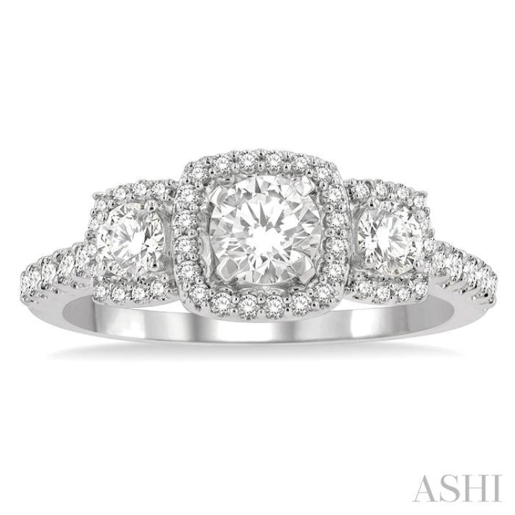 Round Shape Past Present & Future Halo Diamond Engagement Ring