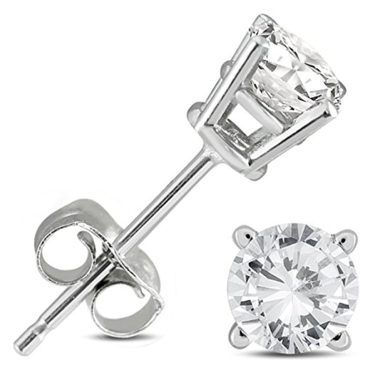 Lady's White 14 Karat Gold Round Stud Earring With 2=0.25Tw Round Diamonds