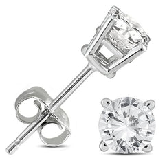 Lady's White 14 Karat Gold Round Stud Earring With 2=0.25Tw Round Diamonds