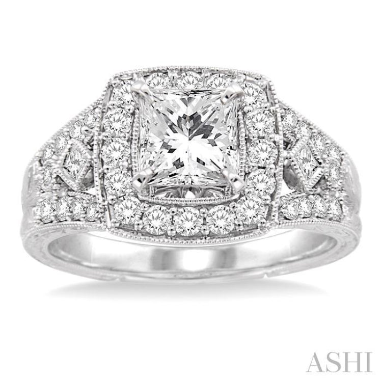 Princess Shape Semi-Mount Halo Diamond Engagement Ring