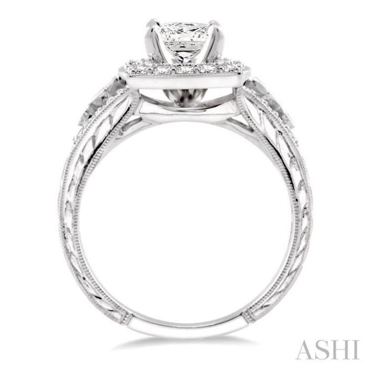 Princess Shape Semi-Mount Halo Diamond Engagement Ring