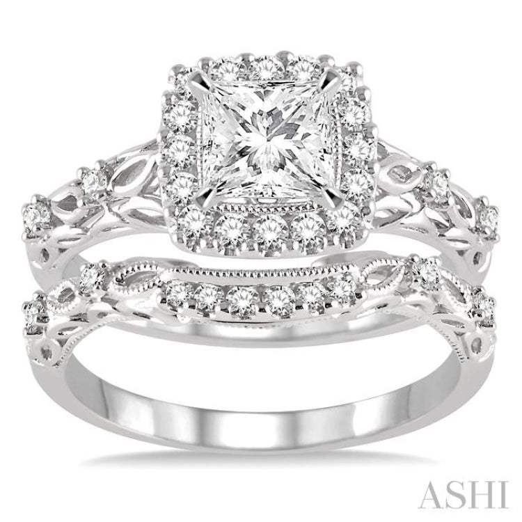 Princess Shape Halo Diamond Wedding Set