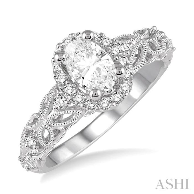 Oval Shape Semi-Mount Halo Diamond Engagement Ring