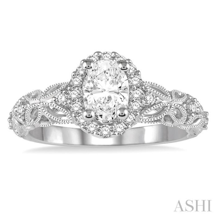 Oval Shape Semi-Mount Halo Diamond Engagement Ring