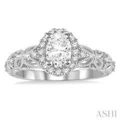 Oval Shape Semi-Mount Halo Diamond Engagement Ring