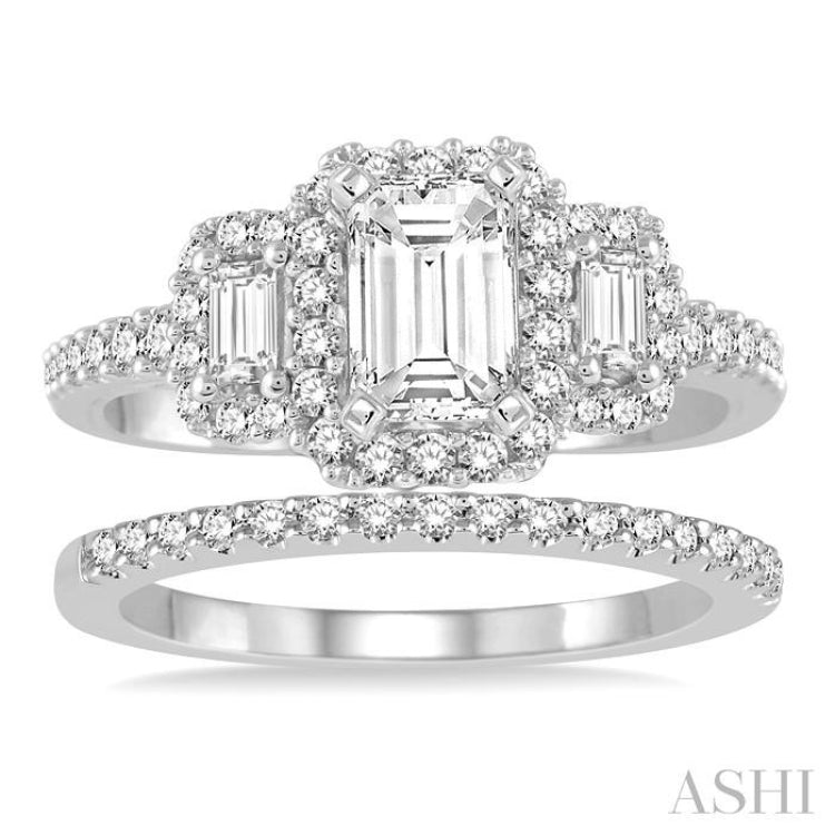 Emerald Shape Halo Diamond Wedding Set