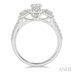 Round Shape Past Present & Future Semi-Mount Halo Diamond Engagement Ring