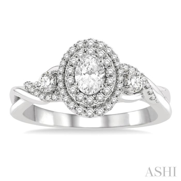 Oval Shape Semi-Mount Halo Diamond Engagement Ring