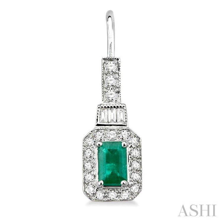 Emerald Shape Gemstone & Halo Diamond Earrings