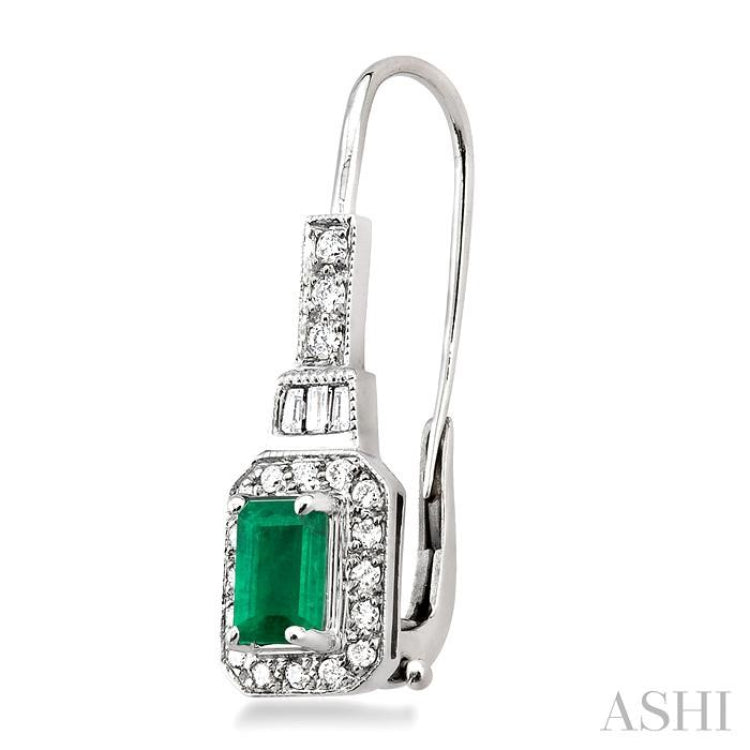 Emerald Shape Gemstone & Halo Diamond Earrings