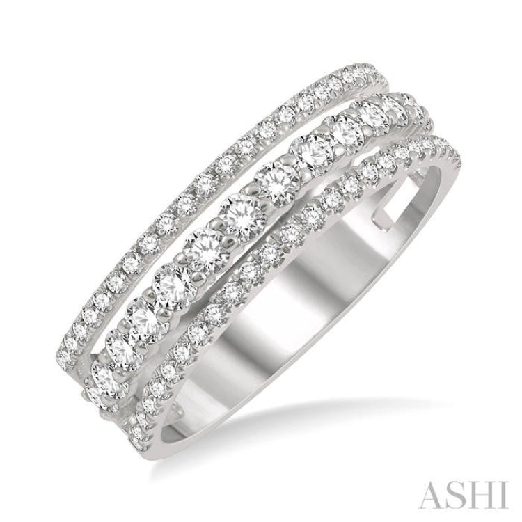 3/4 Ctw Split Triple Band Round Cut Diamond Fashion Band in 14K White Gold