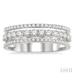 3/4 Ctw Split Triple Band Round Cut Diamond Fashion Band in 14K White Gold