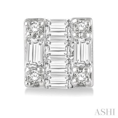 1/6 Ctw Square Shape Baguette and Round Cut Diamond Petite Fashion Earrings in 10K White Gold.