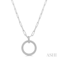 Pave-Set Circle Paper Clip Diamond Fashion Pendant