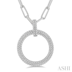 Pave-Set Circle Paper Clip Diamond Fashion Pendant