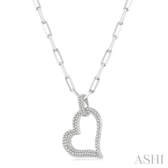 Pave-Set Heart Shape Paper Clip Diamond Fashion Pendant