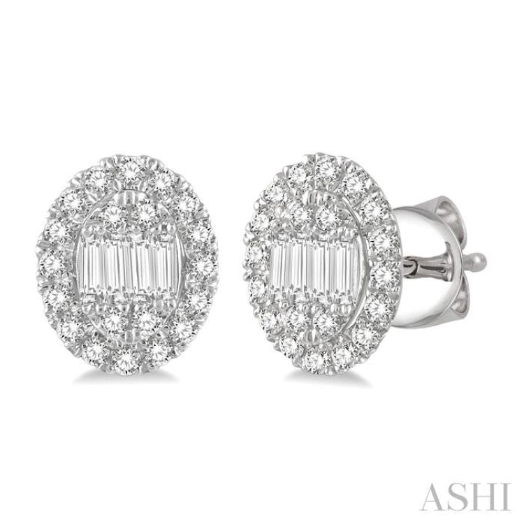 Oval Shape Halo Fusion Diamond Fashion Earrings