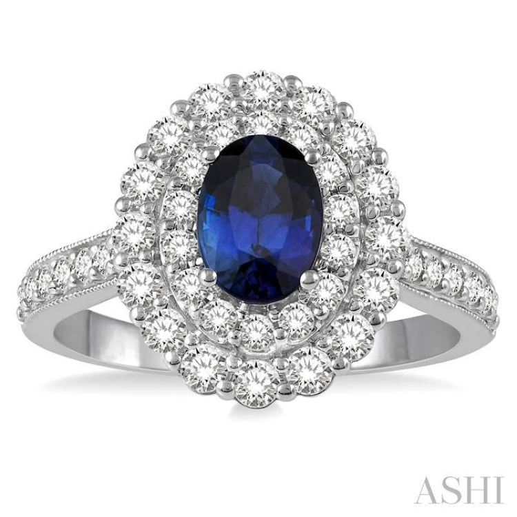 Oval Shape Gemstone & Halo Diamond Ring