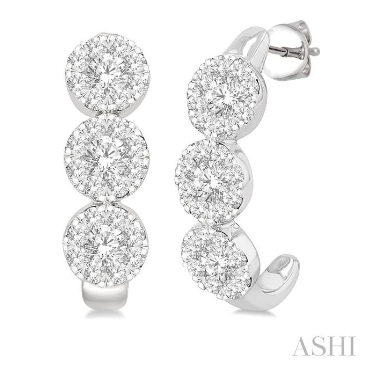 Round Shape 3 Stone Lovebright Diamond Half Hoop Earrings