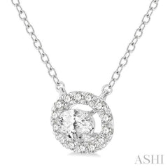 1/4 Ctw Oval and Round Cut Diamond Halo Fashion Petite Pendant With Chain in 14K White Gold