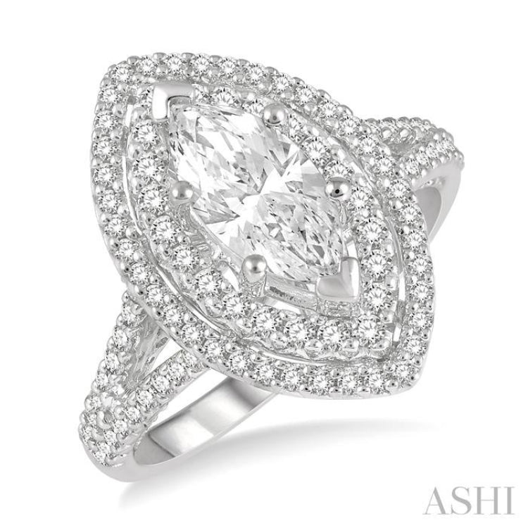 Marquise Shape Semi-Mount Halo Diamond Engagement Ring