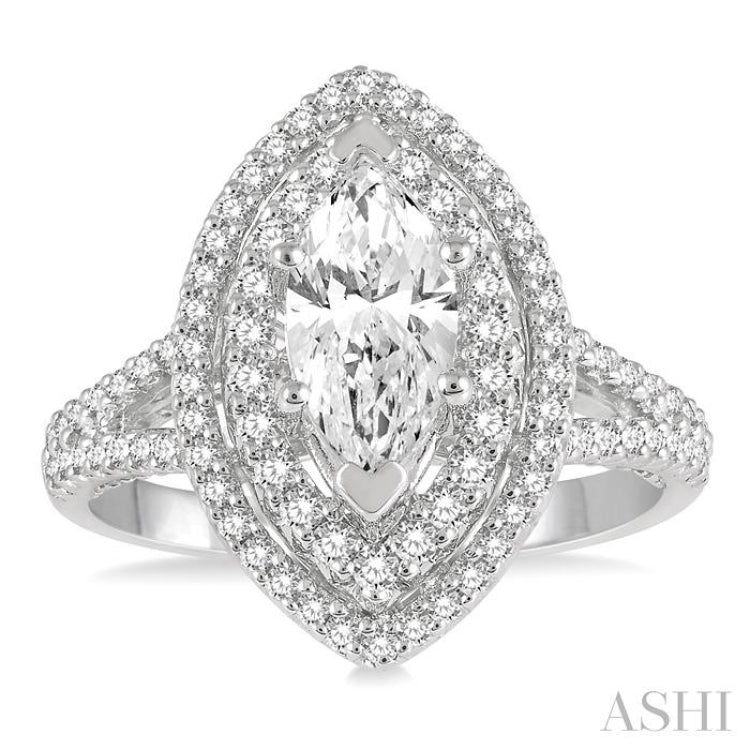 Marquise Shape Semi-Mount Halo Diamond Engagement Ring