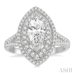 Marquise Shape Semi-Mount Halo Diamond Engagement Ring