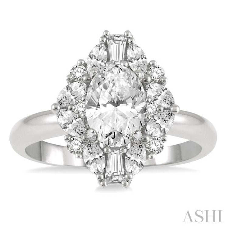 Oval Shape Semi-Mount Halo Diamond Engagement Ring