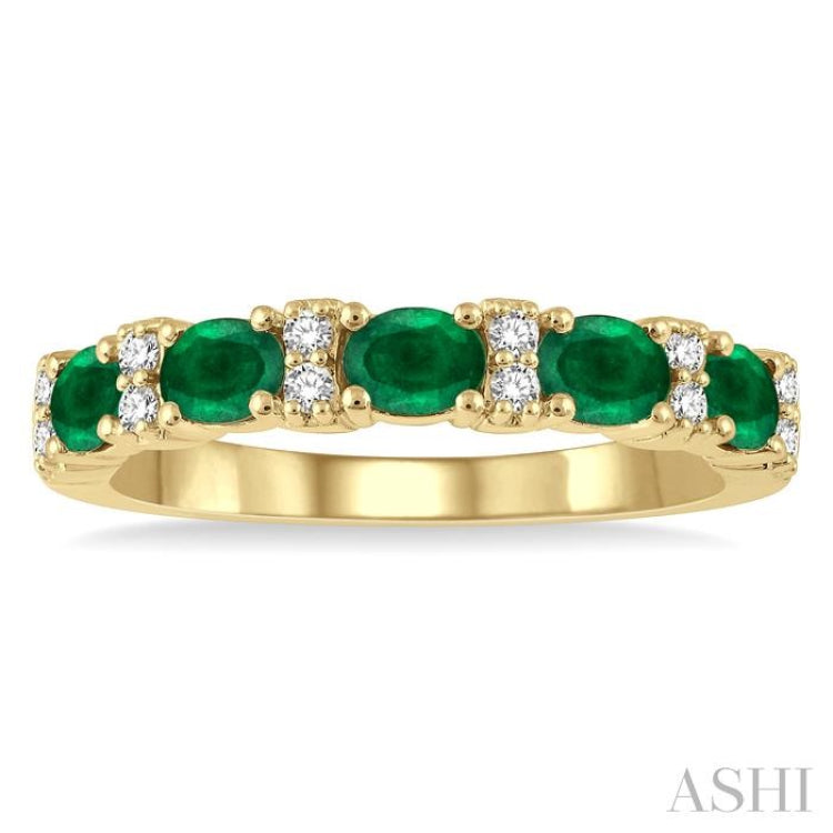 Oval Shape East-West Gemstone & Diamond Wedding Band