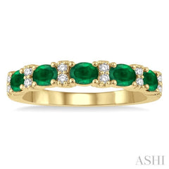 Oval Shape East-West Gemstone & Diamond Wedding Band