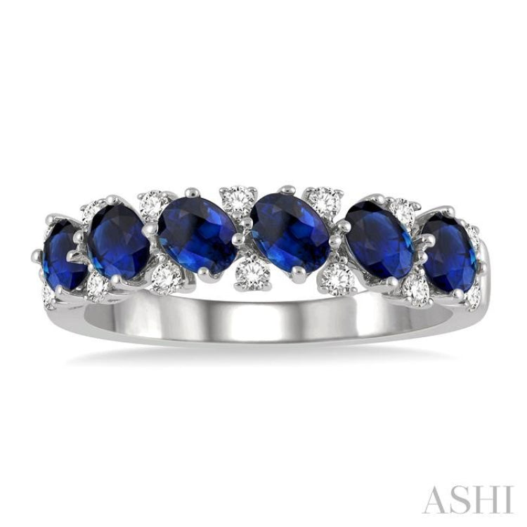 Oval Shape Gemstone & Diamond Wedding Band