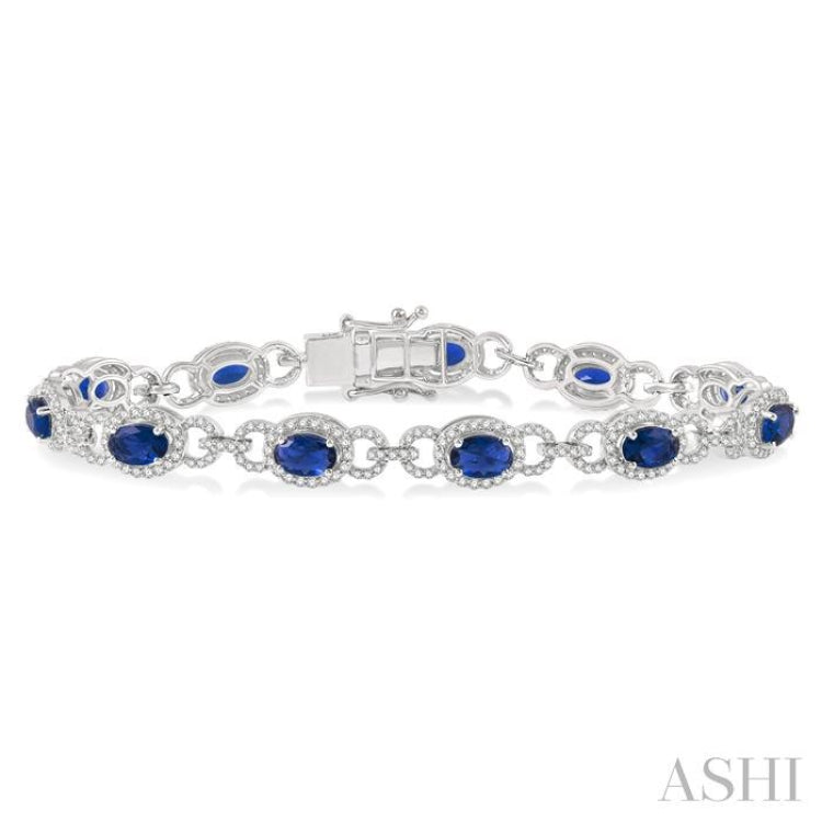 Oval Shape Gemstone & Halo Diamond Bracelet