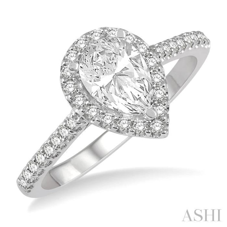 Pear Shape Semi-Mount Halo Diamond Engagement Ring