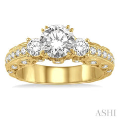 Round Shape Past Present & Future Semi-Mount Diamond Engagement Ring