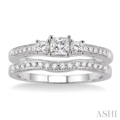 Princess Shape Past Present & Future Diamond Wedding Set