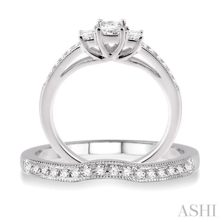 Princess Shape Past Present & Future Diamond Wedding Set